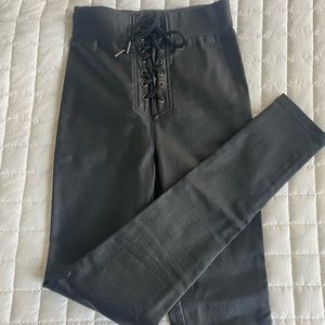 Faux leather pants with tie up front